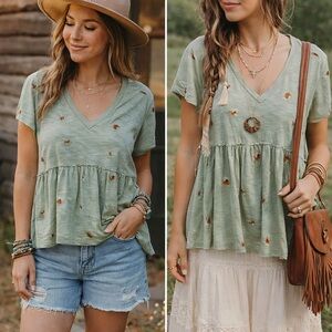 Boho Peplum Floral Embroidered Shirt